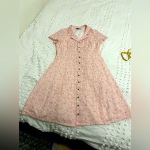 Modcloth Dress, Pink, White, Green Retro Cotton Size 10